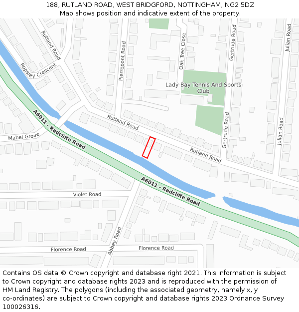 188, RUTLAND ROAD, WEST BRIDGFORD, NOTTINGHAM, NG2 5DZ: Location map and indicative extent of plot