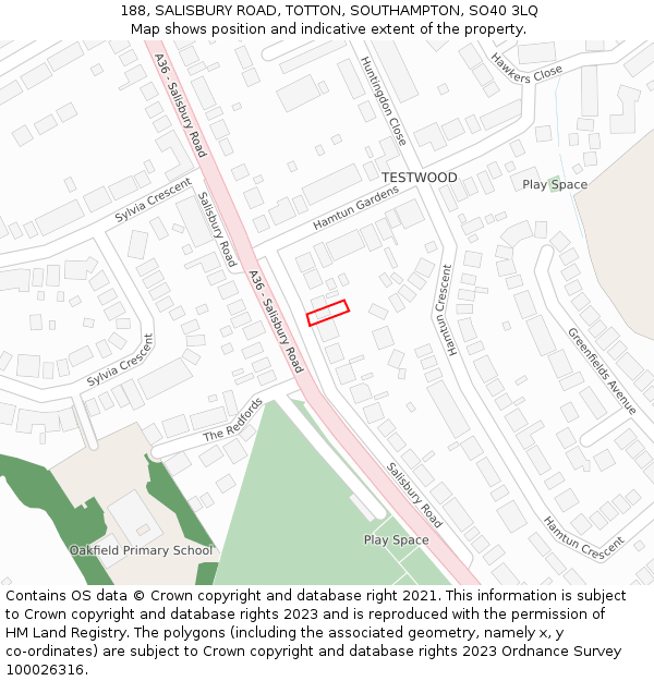 188, SALISBURY ROAD, TOTTON, SOUTHAMPTON, SO40 3LQ: Location map and indicative extent of plot