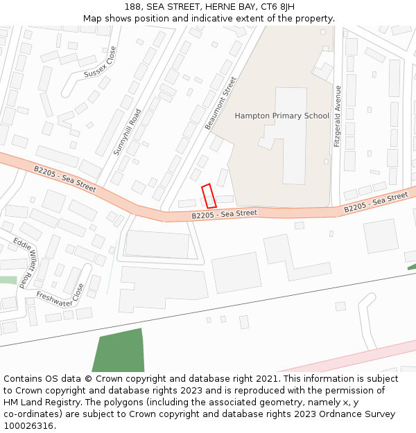 188, SEA STREET, HERNE BAY, CT6 8JH: Location map and indicative extent of plot