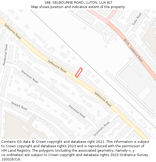 188, SELBOURNE ROAD, LUTON, LU4 8LT: Location map and indicative extent of plot