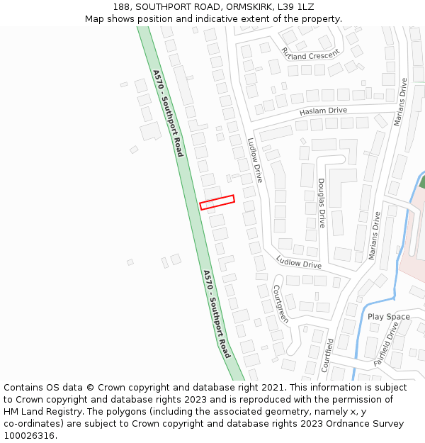 188, SOUTHPORT ROAD, ORMSKIRK, L39 1LZ: Location map and indicative extent of plot