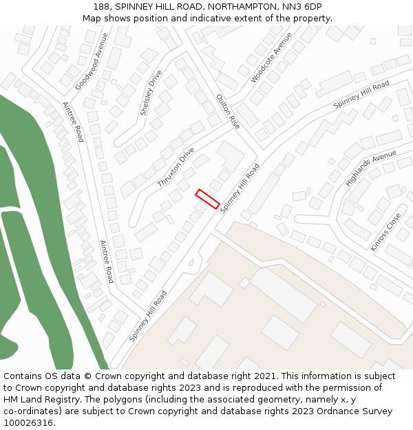 188, SPINNEY HILL ROAD, NORTHAMPTON, NN3 6DP: Location map and indicative extent of plot