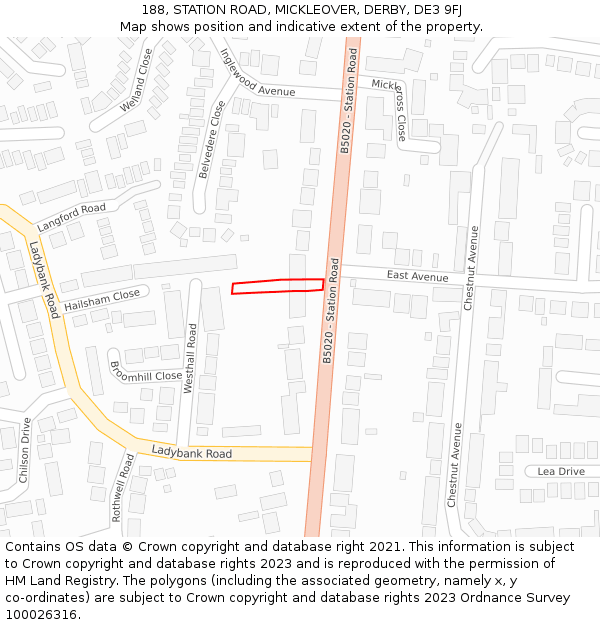 188, STATION ROAD, MICKLEOVER, DERBY, DE3 9FJ: Location map and indicative extent of plot