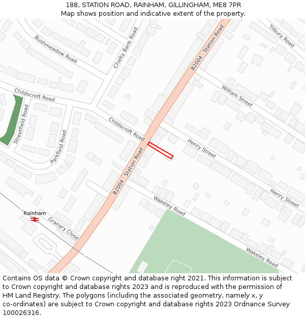 188, STATION ROAD, RAINHAM, GILLINGHAM, ME8 7PR: Location map and indicative extent of plot