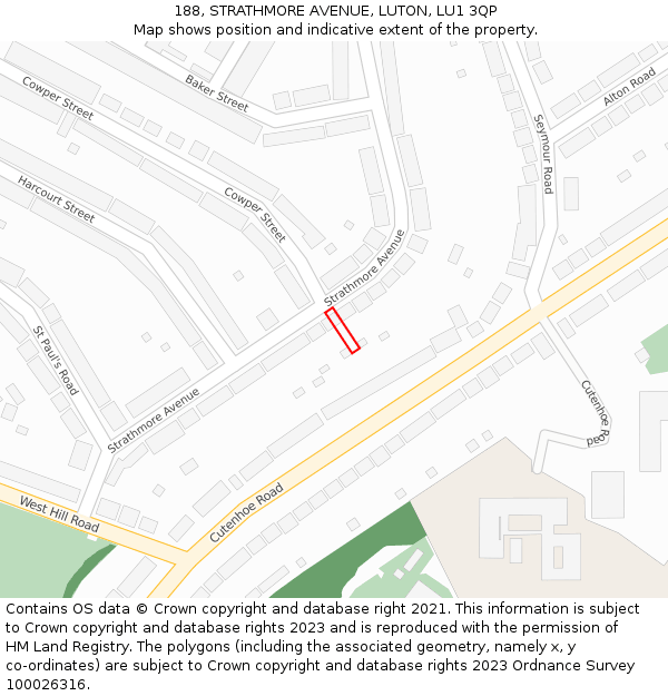 188, STRATHMORE AVENUE, LUTON, LU1 3QP: Location map and indicative extent of plot