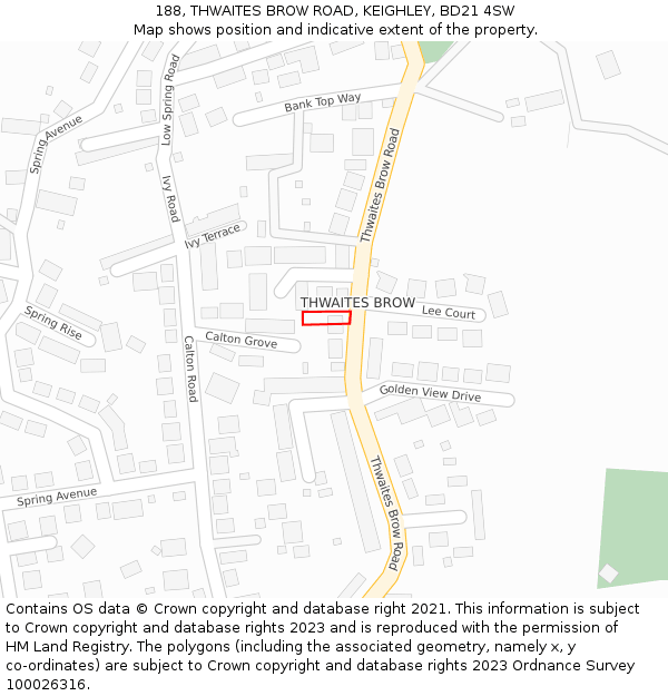 188, THWAITES BROW ROAD, KEIGHLEY, BD21 4SW: Location map and indicative extent of plot