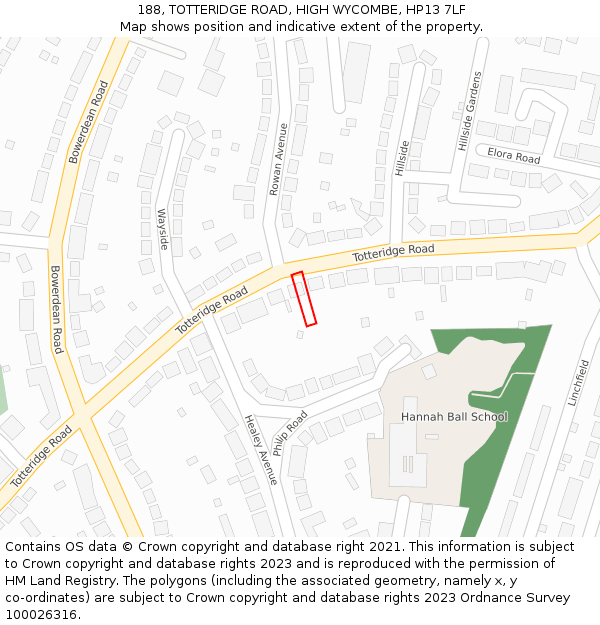 188, TOTTERIDGE ROAD, HIGH WYCOMBE, HP13 7LF: Location map and indicative extent of plot