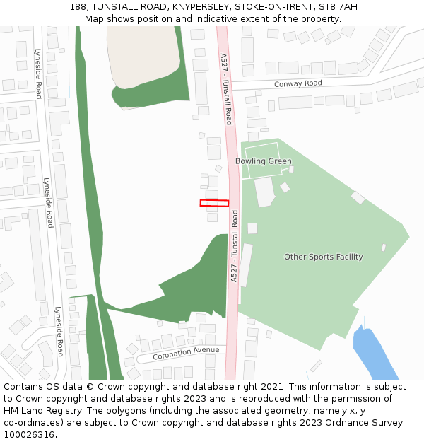 188, TUNSTALL ROAD, KNYPERSLEY, STOKE-ON-TRENT, ST8 7AH: Location map and indicative extent of plot