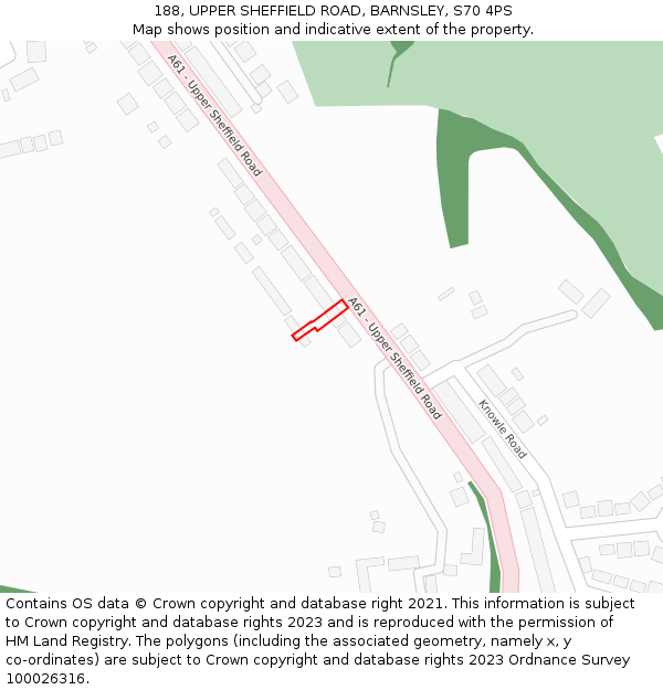 188, UPPER SHEFFIELD ROAD, BARNSLEY, S70 4PS: Location map and indicative extent of plot