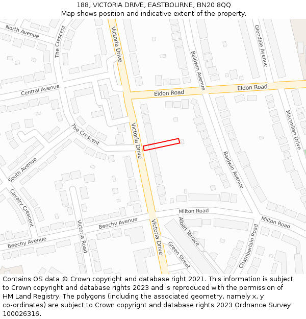 188, VICTORIA DRIVE, EASTBOURNE, BN20 8QQ: Location map and indicative extent of plot