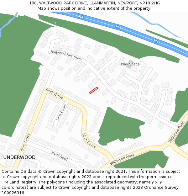 188, WALTWOOD PARK DRIVE, LLANMARTIN, NEWPORT, NP18 2HG: Location map and indicative extent of plot