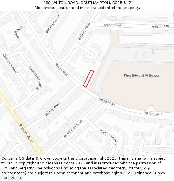 188, WILTON ROAD, SOUTHAMPTON, SO15 5HZ: Location map and indicative extent of plot