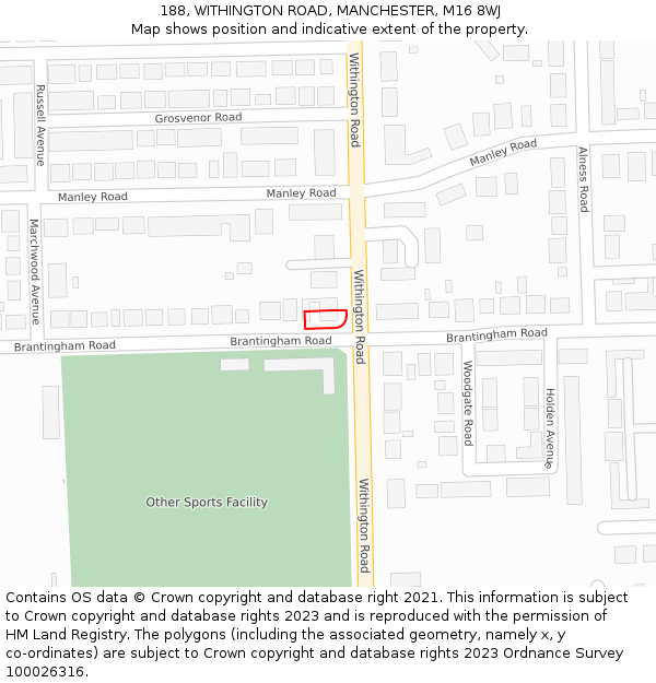 188, WITHINGTON ROAD, MANCHESTER, M16 8WJ: Location map and indicative extent of plot