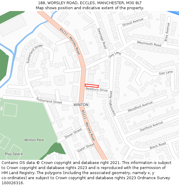 188, WORSLEY ROAD, ECCLES, MANCHESTER, M30 8LT: Location map and indicative extent of plot