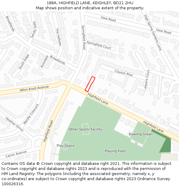 188A, HIGHFIELD LANE, KEIGHLEY, BD21 2HU: Location map and indicative extent of plot