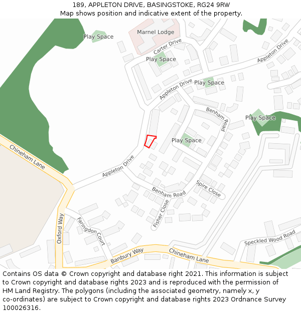 189, APPLETON DRIVE, BASINGSTOKE, RG24 9RW: Location map and indicative extent of plot