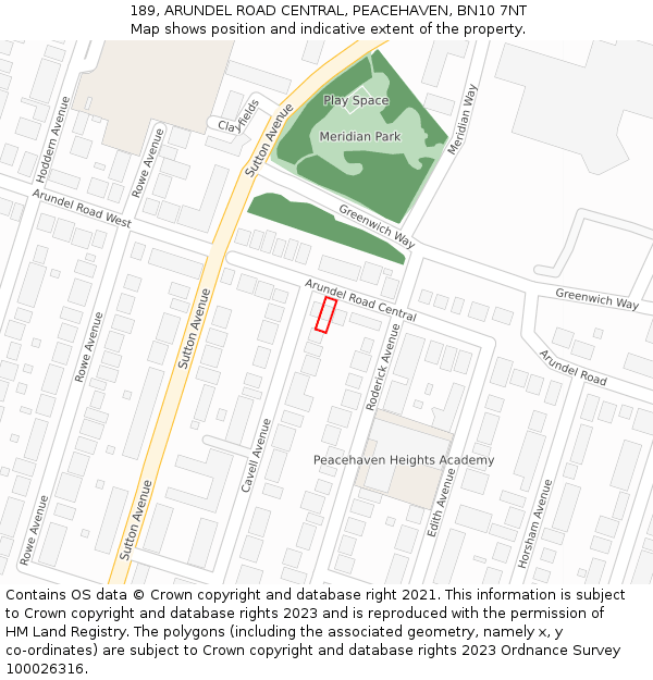 189, ARUNDEL ROAD CENTRAL, PEACEHAVEN, BN10 7NT: Location map and indicative extent of plot