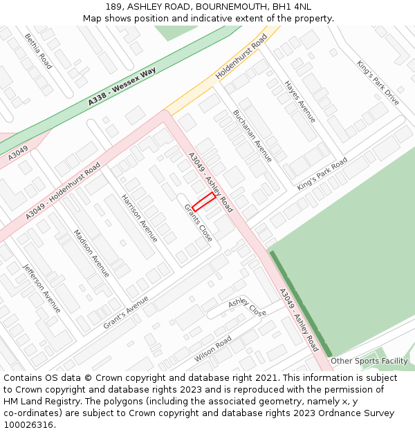 189, ASHLEY ROAD, BOURNEMOUTH, BH1 4NL: Location map and indicative extent of plot