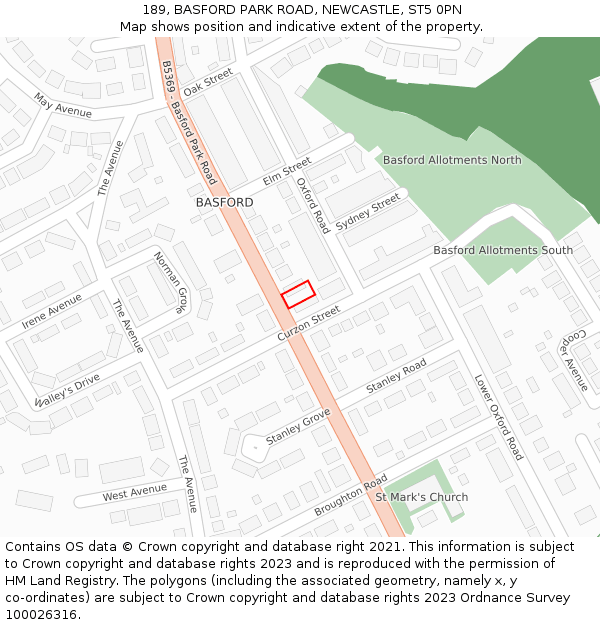 189, BASFORD PARK ROAD, NEWCASTLE, ST5 0PN: Location map and indicative extent of plot