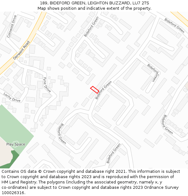 189, BIDEFORD GREEN, LEIGHTON BUZZARD, LU7 2TS: Location map and indicative extent of plot