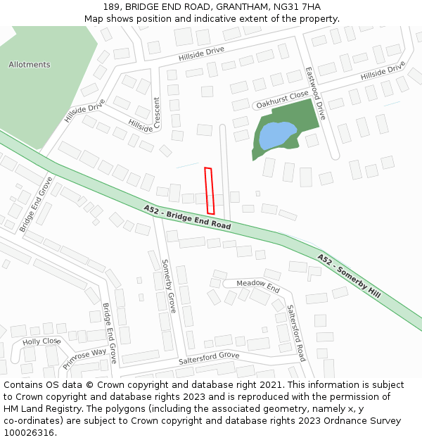 189, BRIDGE END ROAD, GRANTHAM, NG31 7HA: Location map and indicative extent of plot