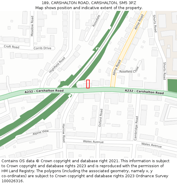 189, CARSHALTON ROAD, CARSHALTON, SM5 3PZ: Location map and indicative extent of plot