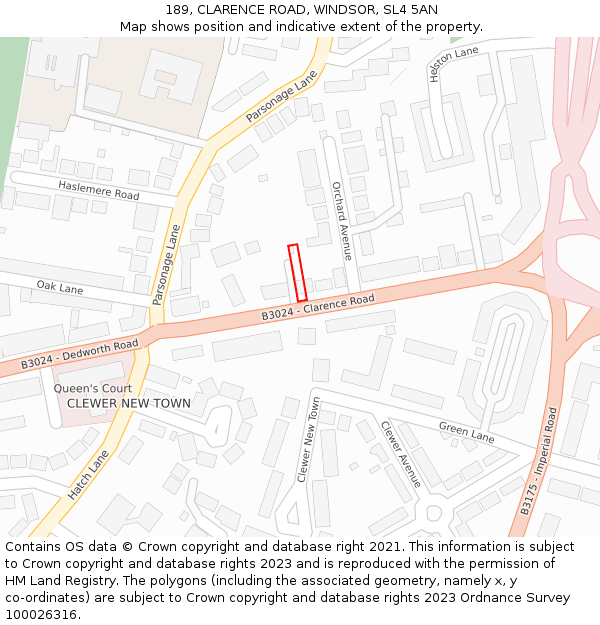 189, CLARENCE ROAD, WINDSOR, SL4 5AN: Location map and indicative extent of plot