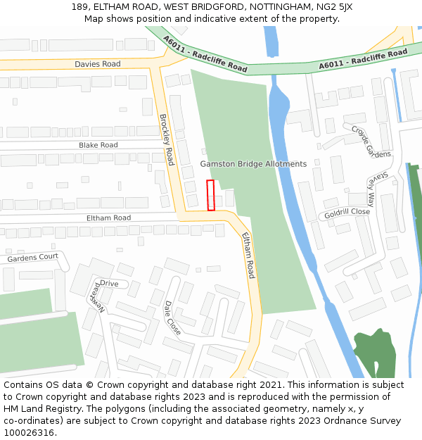 189, ELTHAM ROAD, WEST BRIDGFORD, NOTTINGHAM, NG2 5JX: Location map and indicative extent of plot