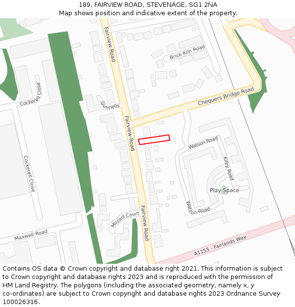 189, FAIRVIEW ROAD, STEVENAGE, SG1 2NA: Location map and indicative extent of plot