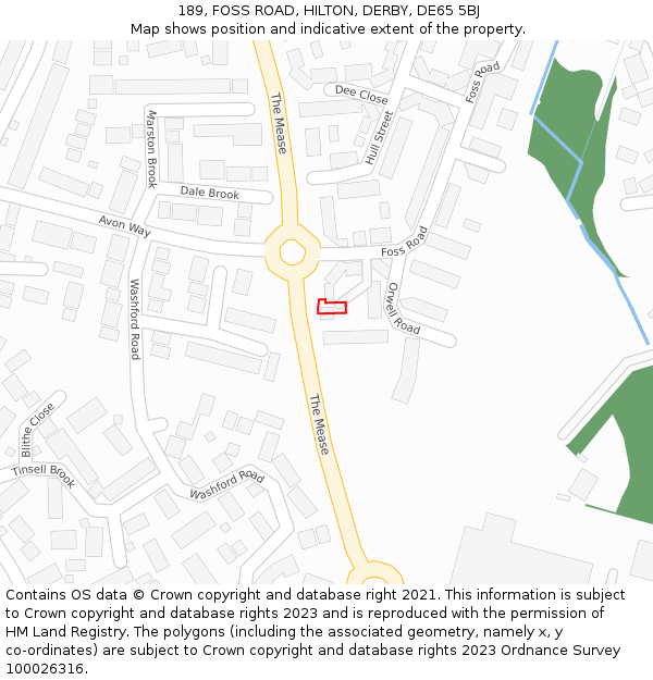 189, FOSS ROAD, HILTON, DERBY, DE65 5BJ: Location map and indicative extent of plot