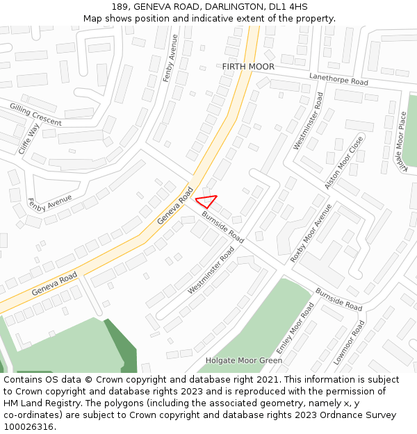 189, GENEVA ROAD, DARLINGTON, DL1 4HS: Location map and indicative extent of plot