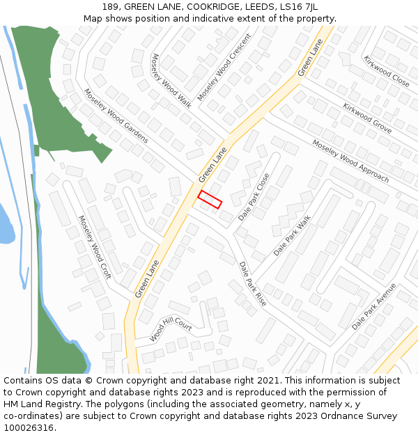 189, GREEN LANE, COOKRIDGE, LEEDS, LS16 7JL: Location map and indicative extent of plot