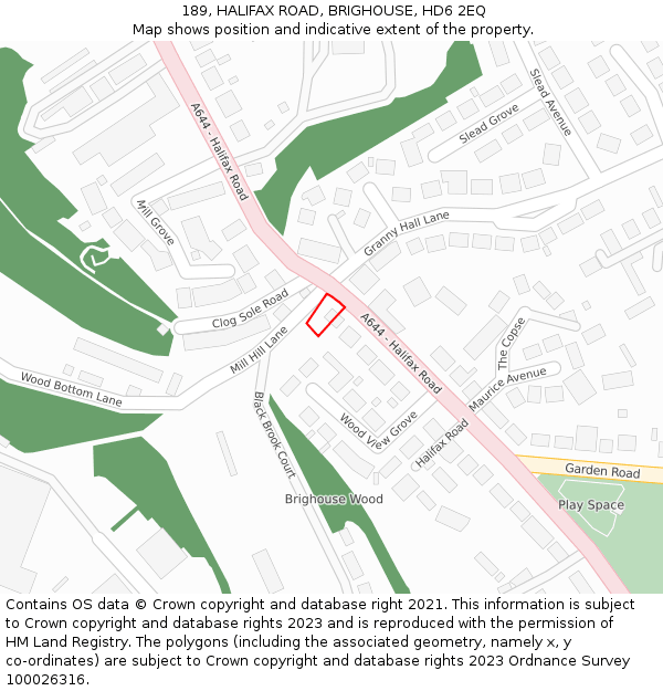 189, HALIFAX ROAD, BRIGHOUSE, HD6 2EQ: Location map and indicative extent of plot