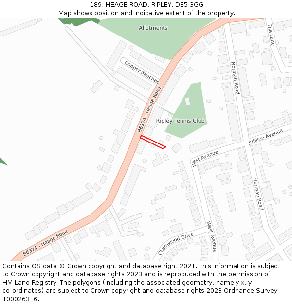 189, HEAGE ROAD, RIPLEY, DE5 3GG: Location map and indicative extent of plot