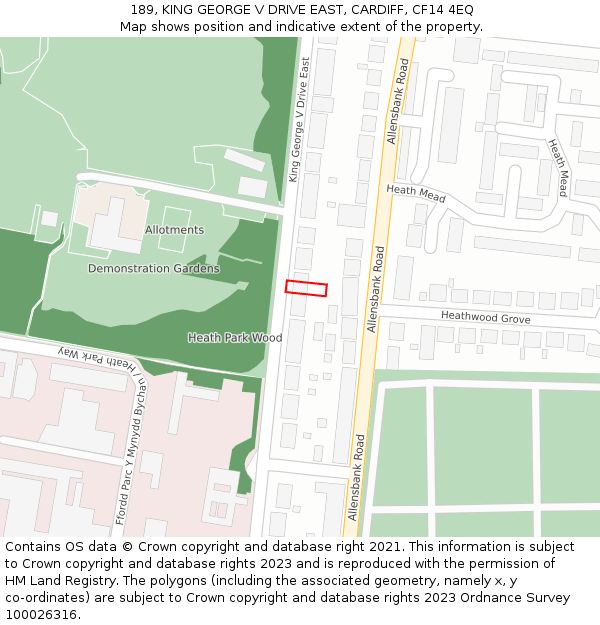 189, KING GEORGE V DRIVE EAST, CARDIFF, CF14 4EQ: Location map and indicative extent of plot