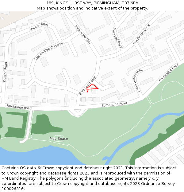 189, KINGSHURST WAY, BIRMINGHAM, B37 6EA: Location map and indicative extent of plot