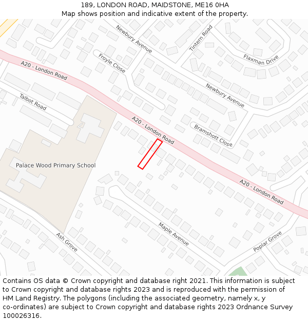 189, LONDON ROAD, MAIDSTONE, ME16 0HA: Location map and indicative extent of plot