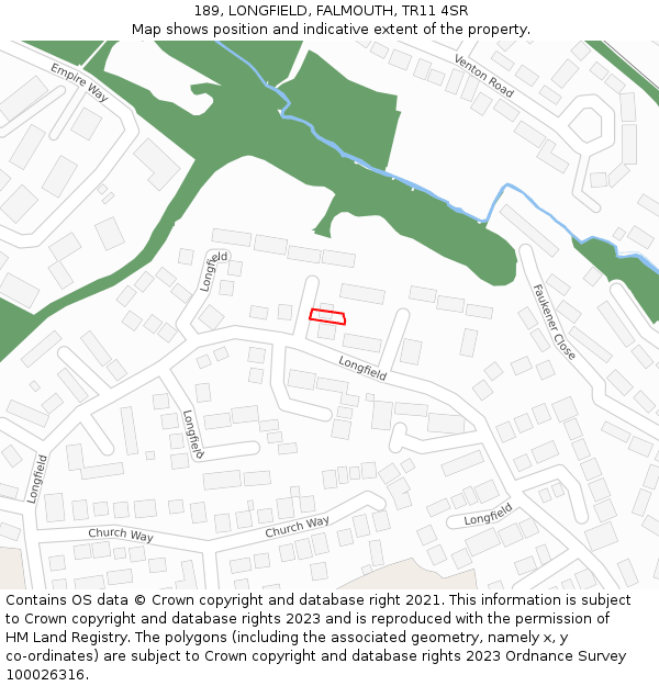 189, LONGFIELD, FALMOUTH, TR11 4SR: Location map and indicative extent of plot