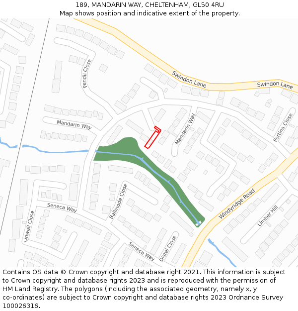 189, MANDARIN WAY, CHELTENHAM, GL50 4RU: Location map and indicative extent of plot