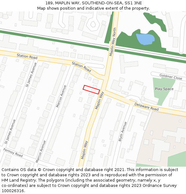 189, MAPLIN WAY, SOUTHEND-ON-SEA, SS1 3NE: Location map and indicative extent of plot
