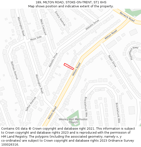 189, MILTON ROAD, STOKE-ON-TRENT, ST1 6HS: Location map and indicative extent of plot