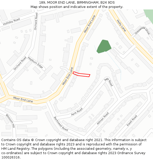 189, MOOR END LANE, BIRMINGHAM, B24 9DS: Location map and indicative extent of plot