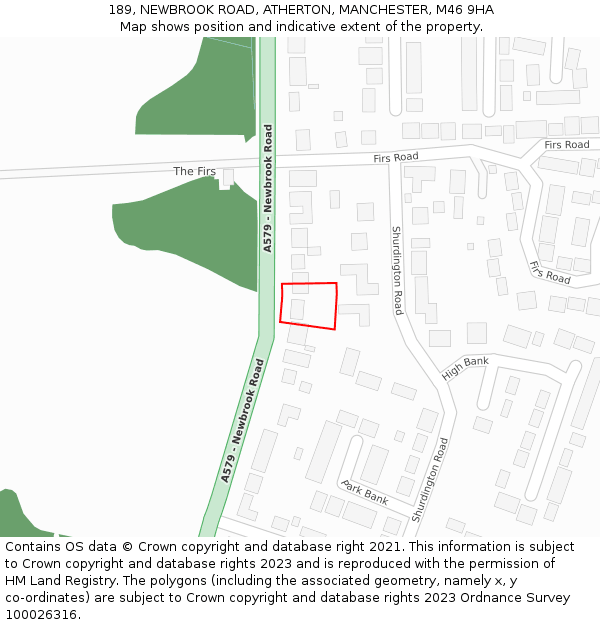 189, NEWBROOK ROAD, ATHERTON, MANCHESTER, M46 9HA: Location map and indicative extent of plot