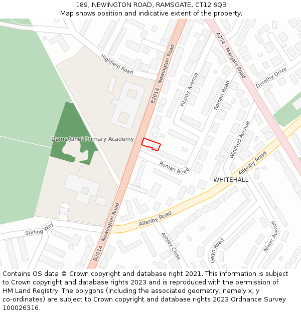 189, NEWINGTON ROAD, RAMSGATE, CT12 6QB: Location map and indicative extent of plot