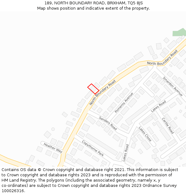 189, NORTH BOUNDARY ROAD, BRIXHAM, TQ5 8JS: Location map and indicative extent of plot