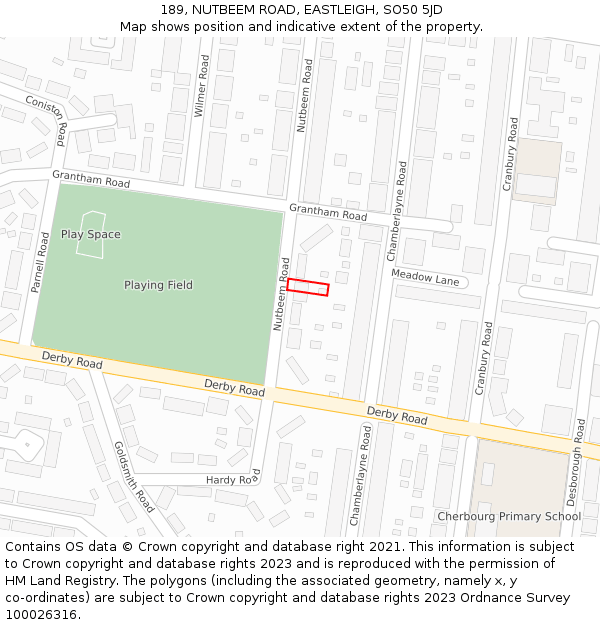 189, NUTBEEM ROAD, EASTLEIGH, SO50 5JD: Location map and indicative extent of plot