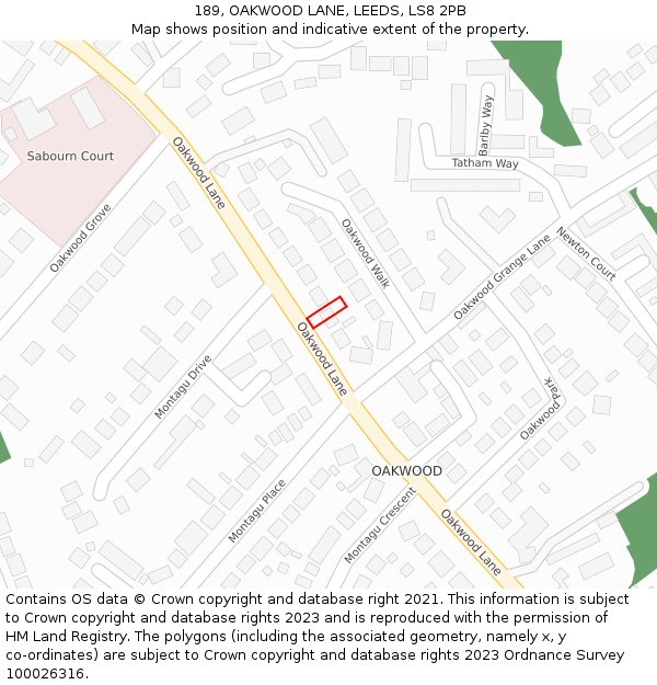 189, OAKWOOD LANE, LEEDS, LS8 2PB: Location map and indicative extent of plot