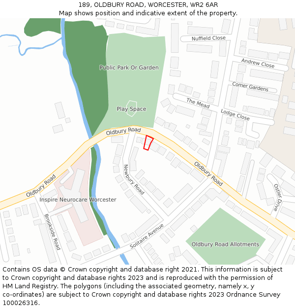 189, OLDBURY ROAD, WORCESTER, WR2 6AR: Location map and indicative extent of plot