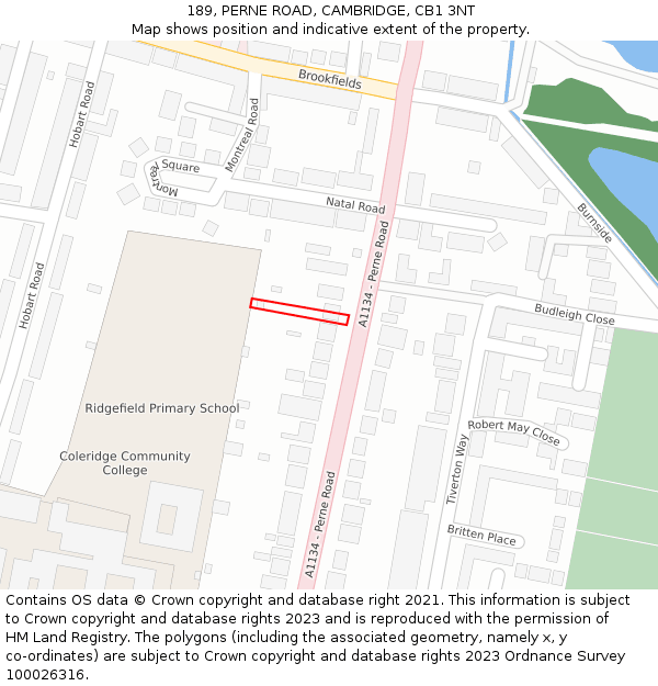 189, PERNE ROAD, CAMBRIDGE, CB1 3NT: Location map and indicative extent of plot