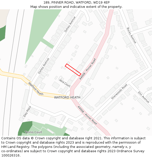 189, PINNER ROAD, WATFORD, WD19 4EP: Location map and indicative extent of plot